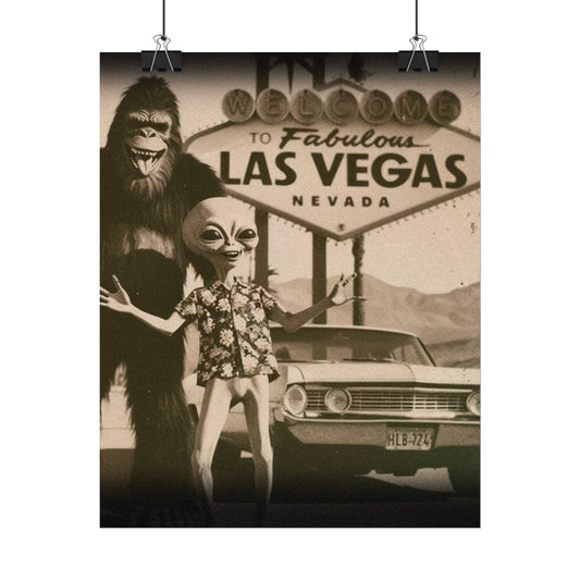 Las Vegas Welcome Sign Alien Bigfoot Rolled Poster