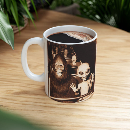 Roller Coaster Bigfoot Alien Amusement Park Ceramic Novelty Coffee Mug (11oz)