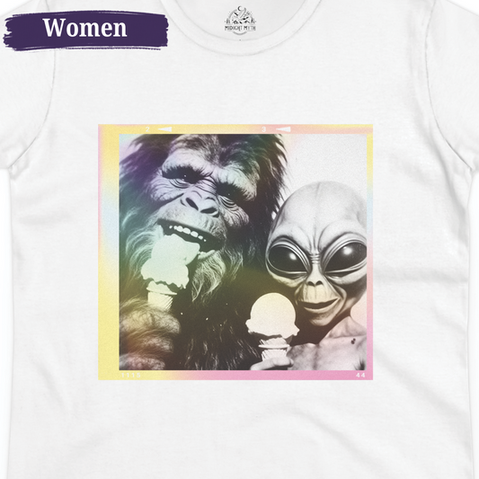 Ice Cream Break with Alien Bigfoot Funny Women's Tee