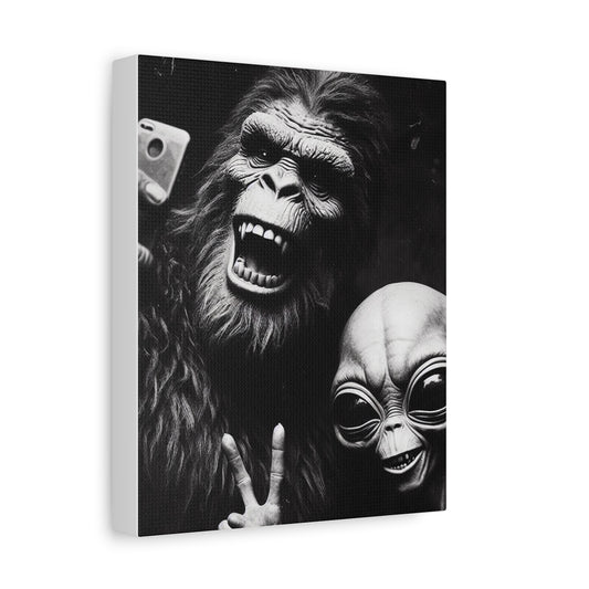 Retro Selfie with Alien Bigfoot Matte Canvas, Stretched, 1.25"