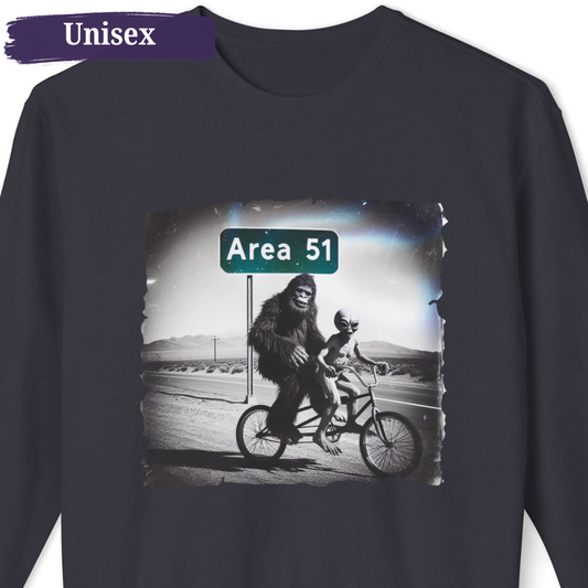 Area 51 Tandem Bike Alien Bigfoot Unisex Crewneck Sweatshirt