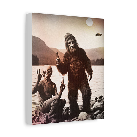 Vintage Lake Party Alien UFO Bigfoot Matte Canvas, Stretched, 1.25"