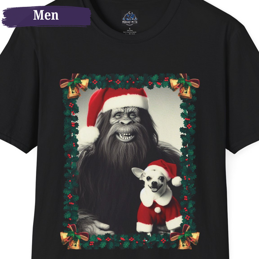 Bigfoot & Chihuahua Dog Santa Christmas Portrait Men's Short Sleeve