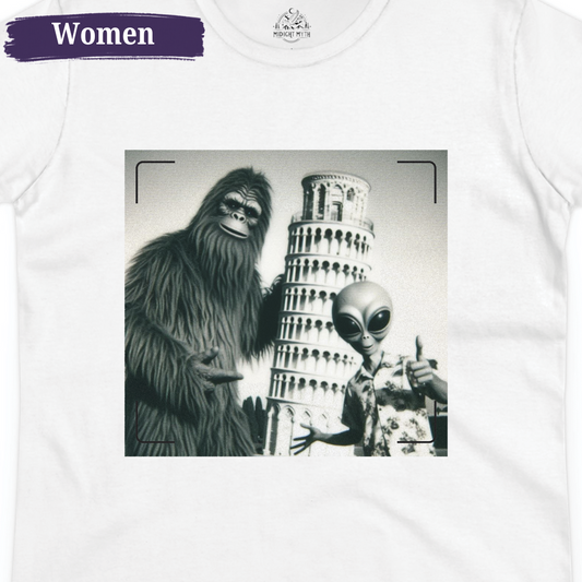 Leaning Tower of Pisa Italy Alien Bigfoot Women T Shirt