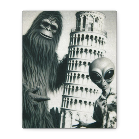 Leaning Tower of Pisa Italy Alien Bigfoot Matte Canvas, Stretched, 1.25"