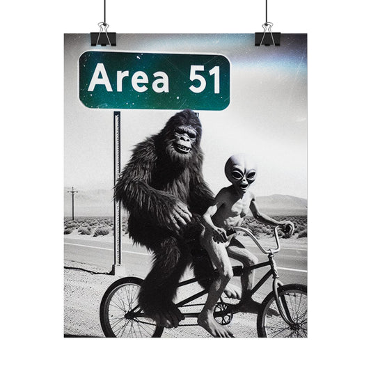 Area 51 Tandem Bike Alien Bigfoot Rolled Poster