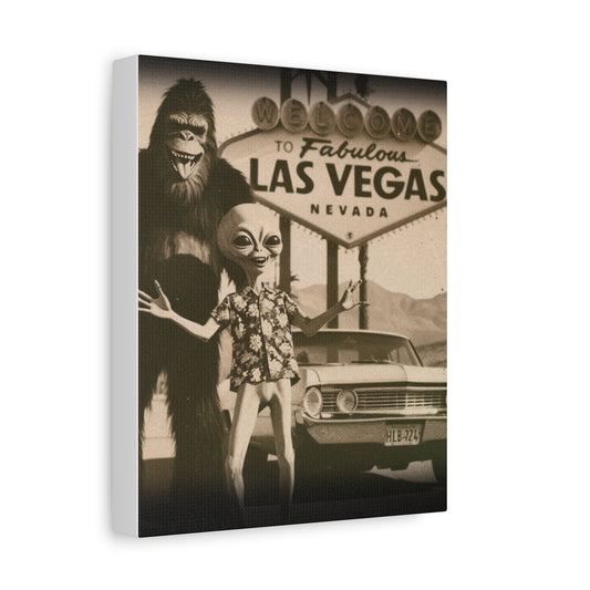 Las Vegas Welcome Sign Alien Bigfoot Matte Canvas, Stretched, 1.25"