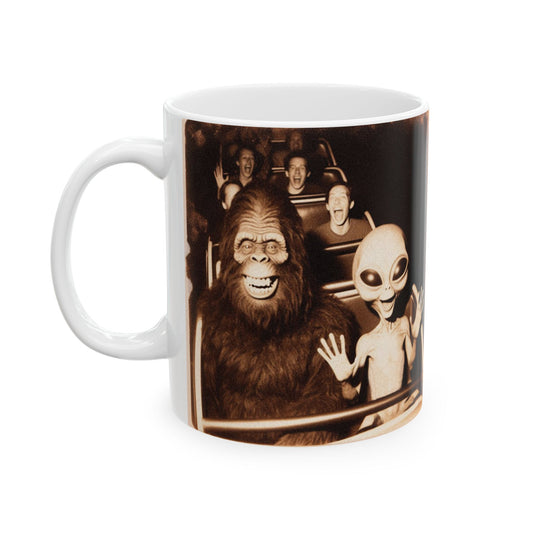 Roller Coaster Bigfoot Alien Amusement Park Ceramic Novelty Coffee Mug (11oz)