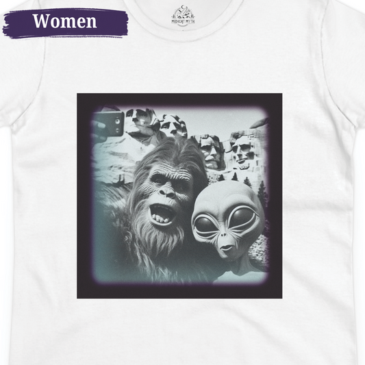 Mount Rushmore National Park Alien Bigfoot Women Tee