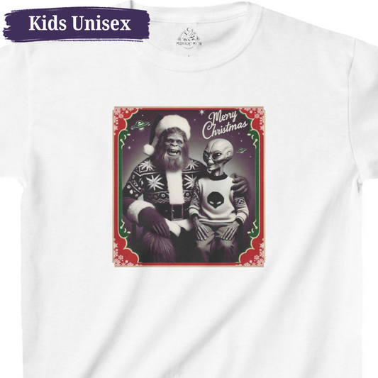 Bigfoot & Alien Holiday Magic Christmas Kids Unisex Short Sleeve