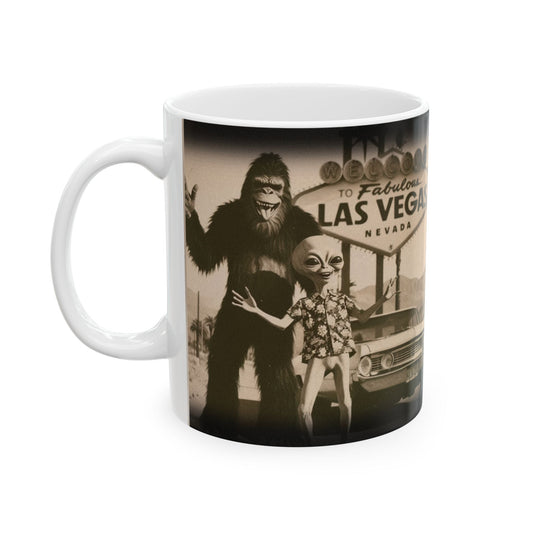 Las Vegas Welcome Sign Alien Bigfoot Ceramic Novelty Coffee Mug (11oz)