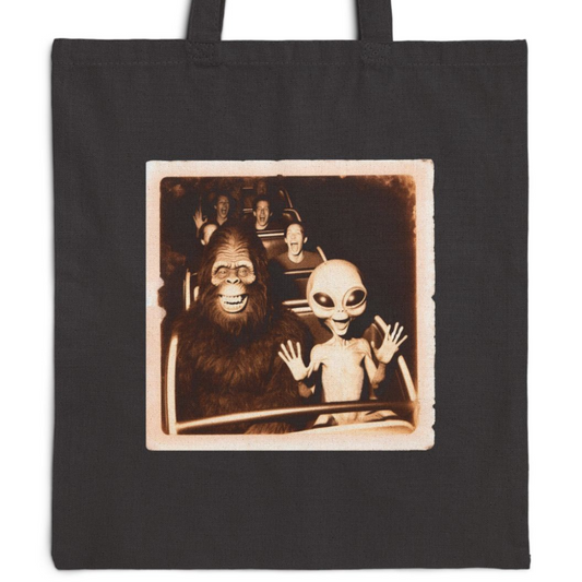 Roller Coaster Bigfoot Alien Amusement Park 100% Cotton Canvas Tote Bag