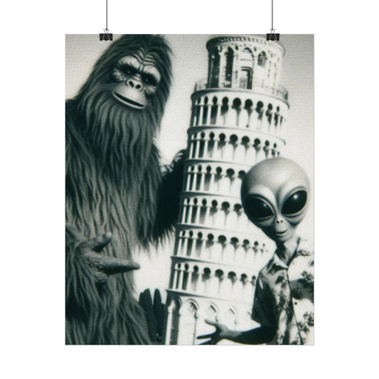 Leaning Tower of Pisa Italy Alien Bigfoot Rolled Poster