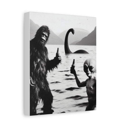 Loch Ness Monster Lake Bigfoot Alien Matte Canvas, Stretched, 1.25"