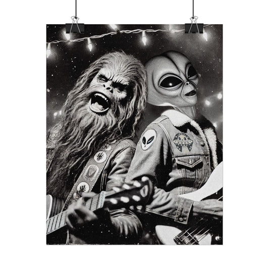 Rock Stars Bigfoot & Alien | Music Lover Gift | Rolled Poster