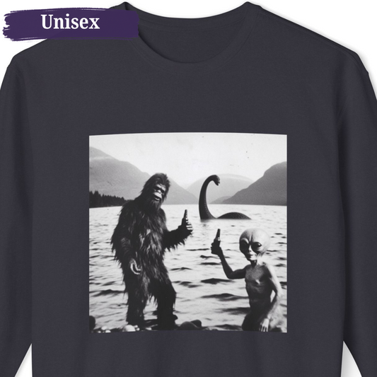 Loch Ness Monster Lake Bigfoot Alien Unisex Crewneck Sweatshirt