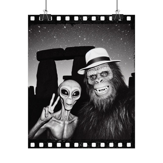 Stonehenge Alien Bigfoot England Tourist Rolled Poster