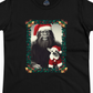 Bigfoot & Chihuahua Santa Christmas Portrait Women's Short Sleeve