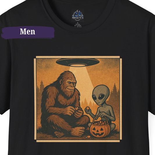 Retro Funny Halloween T-Shirt for Men Bigfoot Alien Candy