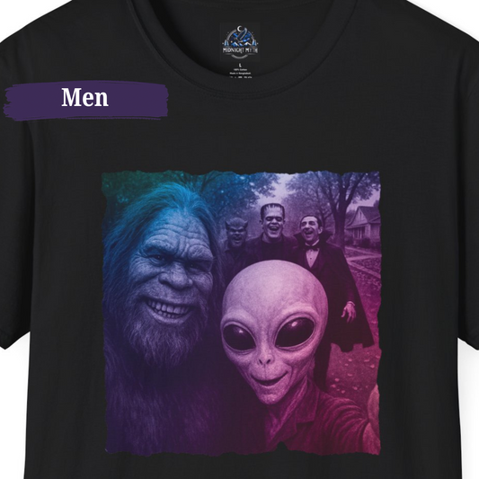 Funny Halloween T-Shirt for Men Bigfoot Alien Dracula Frankenstein Wolf Man