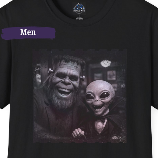 Funny Halloween T-Shirt for Men Bigfoot Alien Frankenstein Dracula