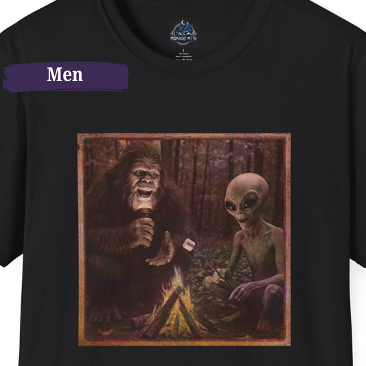 Funny Halloween T-Shirt for Men Bigfoot Alien Campfire