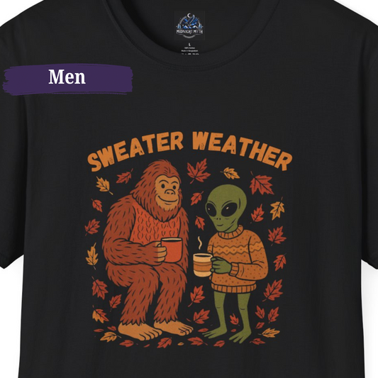 Funny Halloween T-Shirt for Men Bigfoot Alien Fall Sweater Weather