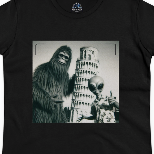 Leaning Tower of Pisa Italy Alien Bigfoot Women T Shirt